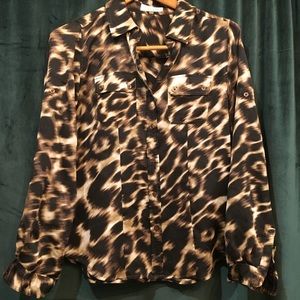 Calvin Klein Leopard Button-up Blouse